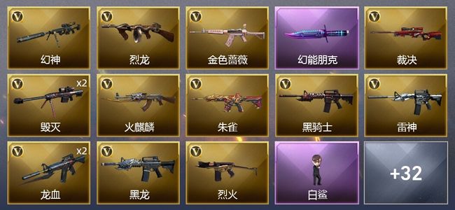 穿越火线（CF）5王者武器 2炫金武器 36V武器 3V角色 16皮肤 可排位 宗师