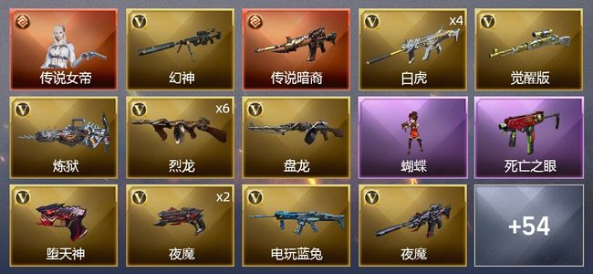 穿越火线（CF）1传说角色 1传说武器 1王者武器 59V武器 5V角色 8皮肤 可排位 大师