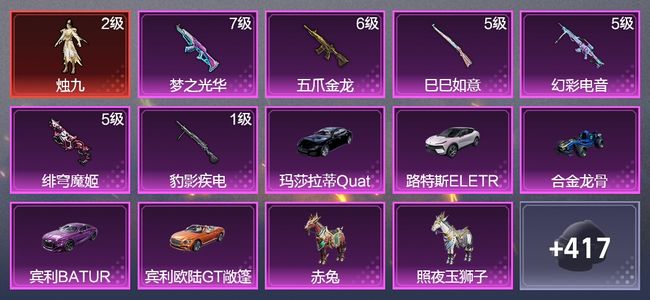 和平精英8载具 6升级枪 8粉装 1飞行器 220枪皮 183套装 86562热力 10印记 星钻