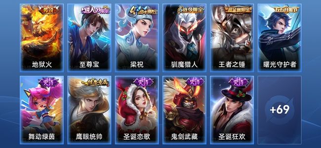 王者荣耀1传说 12史诗 80皮肤 尊贵铂金I
