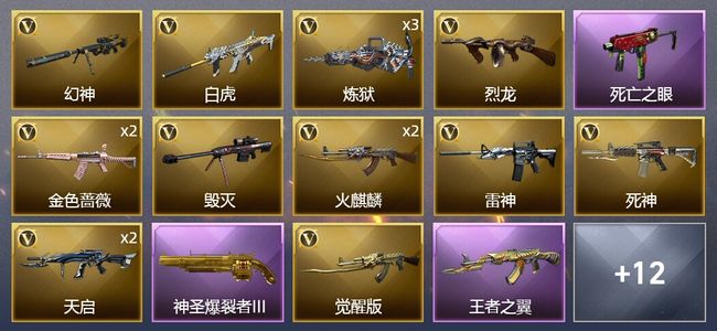 穿越火线（CF）1王者武器 1炫金武器 26V武器 1V角色 9皮肤 可排位 宗师
