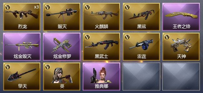 穿越火线（CF）1王者武器 2炫金武器 10V武器 1V角色 1皮肤 可排位 精英