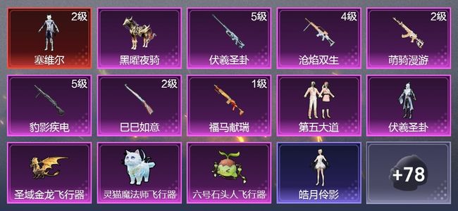 和平精英1载具 6升级枪 2粉装 3尾迹 57枪皮 30套装 17905热力 2印记 星钻