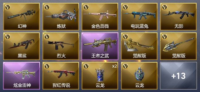 穿越火线（CF）1王者武器 1炫金武器 17V武器 1V角色 8皮肤 可排位 新锐