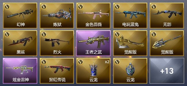 穿越火线（CF）1王者武器 1炫金武器 17V武器 1V角色 8皮肤 可排位 新锐
