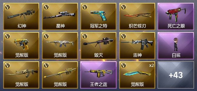 穿越火线（CF）2王者武器 1炫金武器 50V武器 4V角色 15皮肤 可排位 枪王