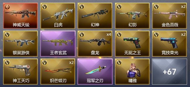 穿越火线（CF）1传说武器 6王者武器 89V武器 2V角色 34皮肤 可排位 枪王