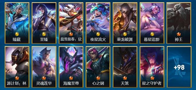 英雄联盟手游（lol手游）6神话 19传说 46史诗 111皮肤 141英雄 王者