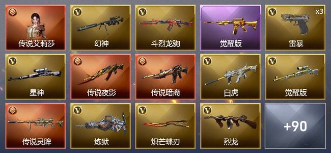 穿越火线（CF）1传说角色 5传说武器 2王者武器 4炫金武器 121V武器 5V角色 34皮肤 可排位 新锐