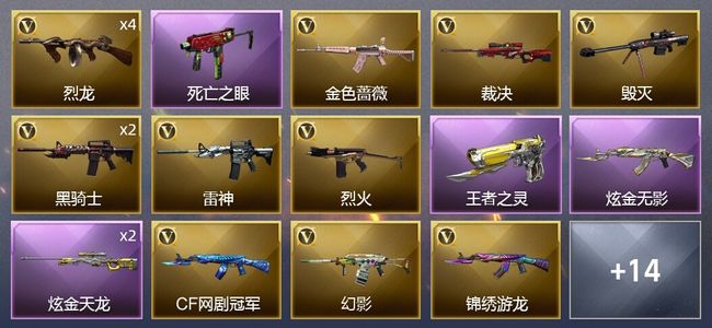 穿越火线（CF）4王者武器 2炫金武器 20V武器 3V角色 3皮肤 可排位 枪王