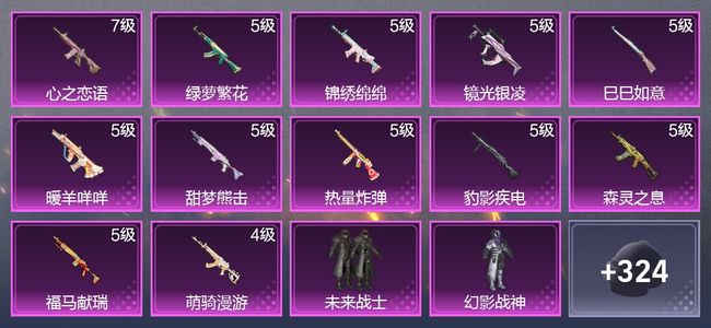 和平精英12升级枪 2粉装 2尾迹 202枪皮 134套装 62154热力 21印记 王牌