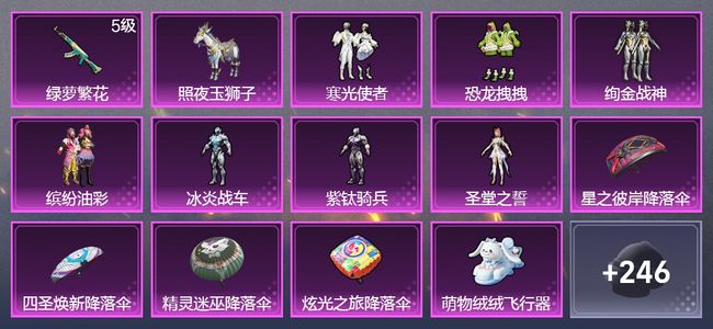 和平精英1载具 1升级枪 7粉装 1飞行器 156枪皮 111套装 48606热力 3印记