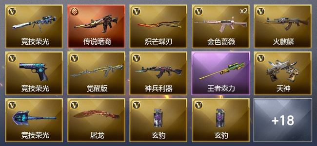 穿越火线（CF）1传说武器 1王者武器 26V武器 1V角色 6皮肤 可排位 新锐