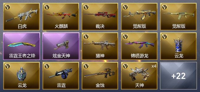 穿越火线（CF）2王者武器 1炫金武器 22V武器 3V角色 7皮肤 可排位 枪王