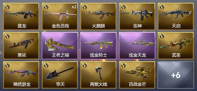 穿越火线（CF）1王者武器 2炫金武器 13V武器 1V角色 4皮肤 可排位 新锐