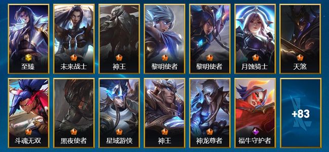 英雄联盟手游（lol手游）1神话 11传说 37史诗 96皮肤 110英雄 翡翠