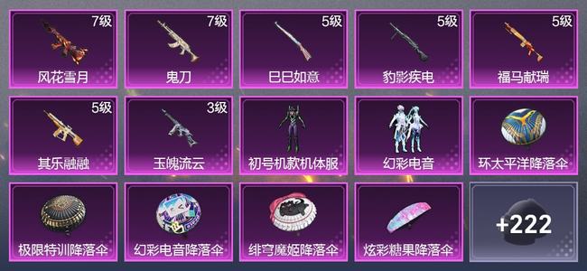 和平精英7升级枪 2粉装 1尾迹 144枪皮 101套装 4,3344热力 4印记 星钻