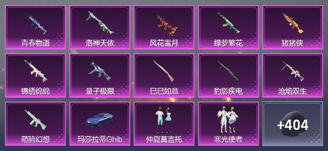 和平精英1载具 11升级枪 12粉装 3尾迹 213套装 103516热力 17印记