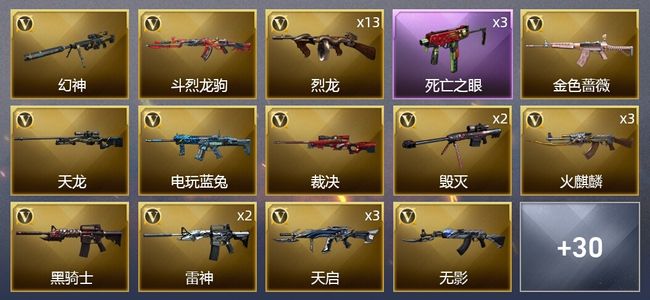 穿越火线（CF）3王者武器 3炫金武器 51V武器 2V角色 14皮肤 可排位