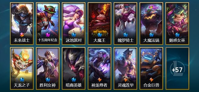 英雄联盟（LOL）1终极 1神话 5臻彩 8限定 12传说 70皮肤 17炫彩 142英雄 白银