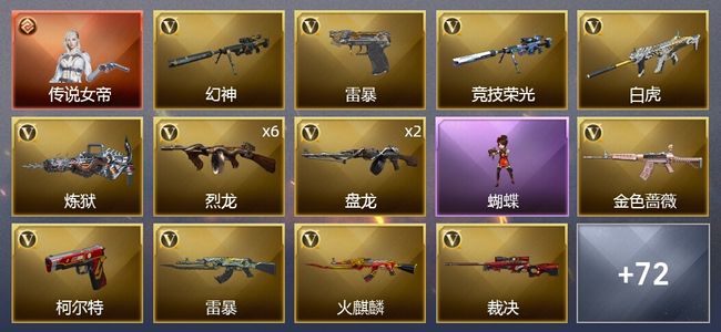 穿越火线（CF）1传说角色 1王者武器 3炫金武器 90V武器 6V角色 28皮肤 可排位 传奇