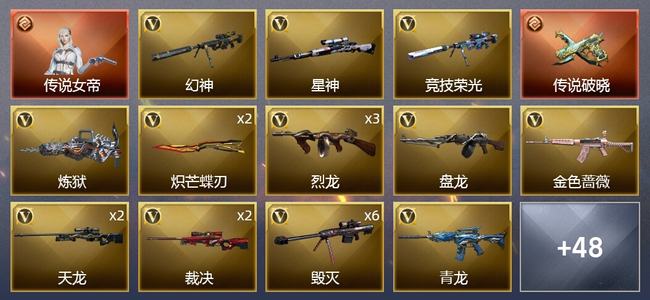 穿越火线（CF）1传说角色 1传说武器 3王者武器 81V武器 3V角色 24皮肤 可排位