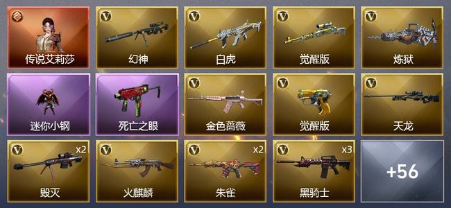 穿越火线（CF）1传说角色 3王者武器 69V武器 4V角色 37皮肤 可排位 新锐