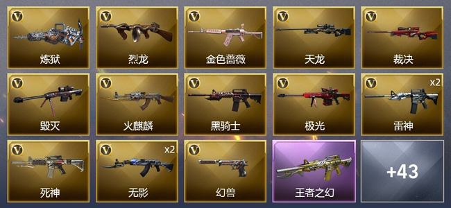 穿越火线（CF）4王者武器 1炫金武器 53V武器 1V角色 22皮肤 可排位 枪王