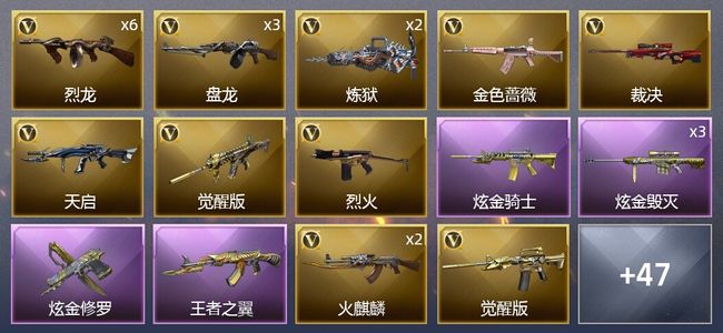 穿越火线（CF）1王者武器 3炫金武器 59V武器 2V角色 23皮肤 可排位 传奇
