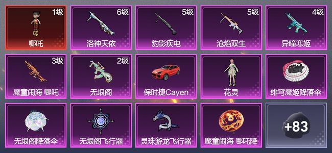 和平精英1载具 6升级枪 1粉装 59枪皮 31套装 20557热力 2印记 皇冠