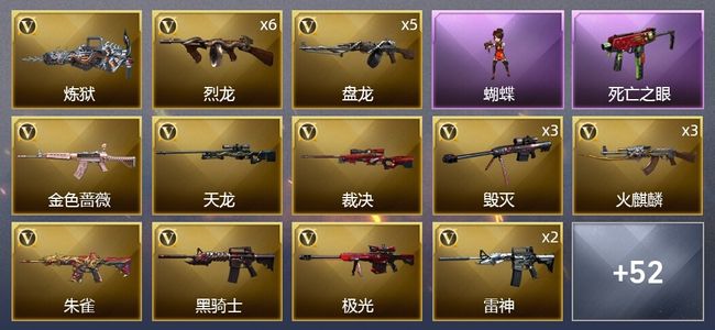 穿越火线（CF）5王者武器 3炫金武器 63V武器 2V角色 29皮肤 可排位 新锐