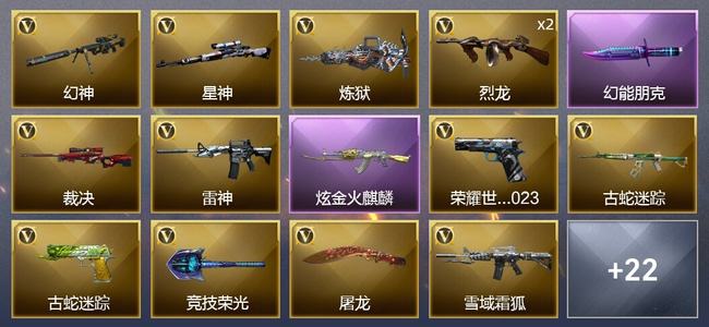 穿越火线（CF）1王者武器 1炫金武器 30V武器 2V角色 5皮肤 可排位 枪王