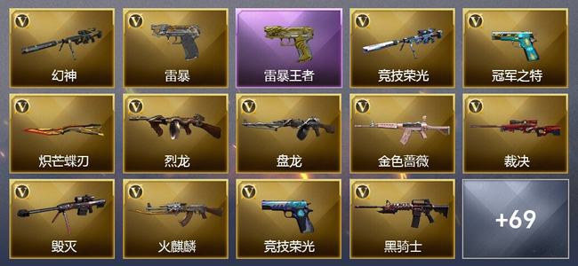 穿越火线（CF）0传说角色 0传说武器 14王者武器 0炫金武器 81V武器 18V角色 9皮肤 可排位 荣耀枪王