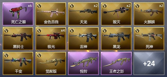 穿越火线（CF）6王者武器 7炫金武器 34V武器 2V角色 12皮肤 可排位 专家