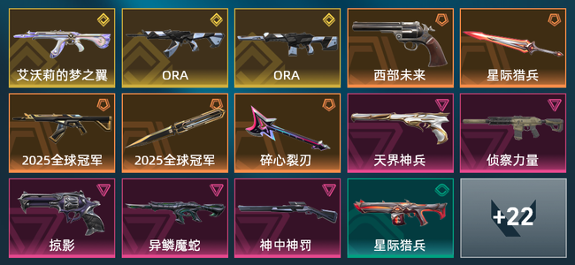 无畏契约5橙皮 3金皮 5紫皮 36皮肤 19080皮肤总价值 425已用源晶 青铜