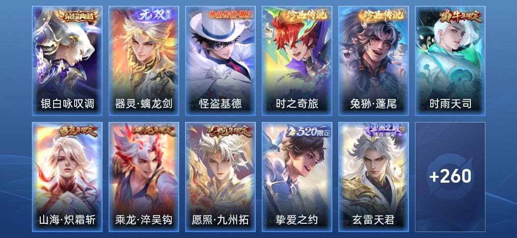 王者荣耀V8 1典藏 1无双 14传说 81史诗 271皮肤 荣耀黄金II