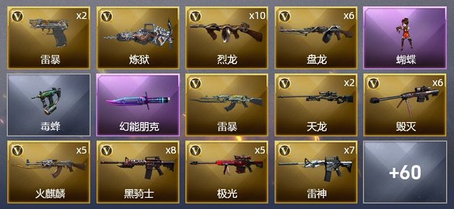 穿越火线（CF）8王者武器 7炫金武器 129V武器 6V角色 7皮肤 可排位 专家