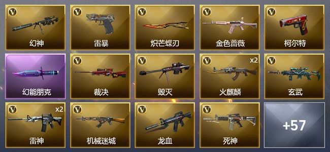 穿越火线（CF）4王者武器 2炫金武器 63V武器 3V角色 16皮肤 可排位