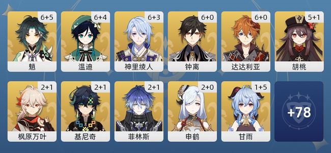 原神211黄 125角色黄 86武器黄 44五星角色 33五星武器 男主 60级