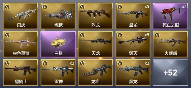 穿越火线（CF）6王者武器 2炫金武器 66V武器 1V角色 13皮肤 可排位