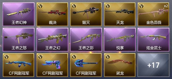 穿越火线（CF）6王者武器 1炫金武器 26V武器 11皮肤 可排位 传奇