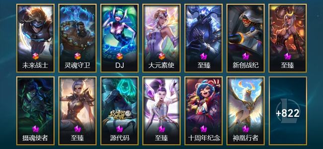 英雄联盟（LOL）4终极 10神话 131限定 78传说 835皮肤 420炫彩 173英雄 大师