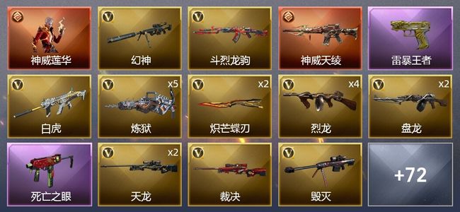 穿越火线（CF）1传说角色 2传说武器 8王者武器 87V武器 5V角色 29皮肤 可排位