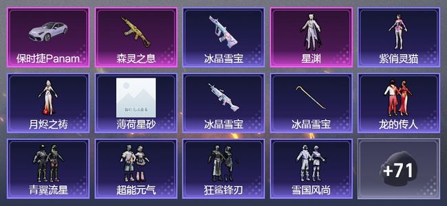 和平精英1载具 2升级枪 1粉装 1尾迹 45枪皮 40套装 15723热力 2印记 王牌