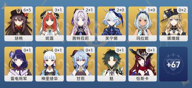 原神95黄 69角色黄 26武器黄 35五星角色 19五星武器 女主 60级