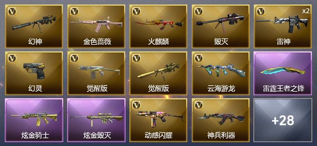 穿越火线（CF）2王者武器 2炫金武器 35V武器 1V角色 7皮肤 可排位 传奇