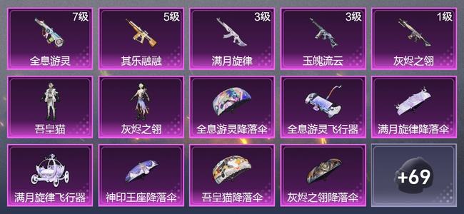 和平精英【苹果版】5升级枪 2粉装 3尾迹 51枪皮 27套装 1,5535热力 星钻