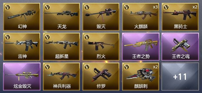 穿越火线（CF）3王者武器 1炫金武器 21V武器 2V角色 11皮肤 可排位 新锐
