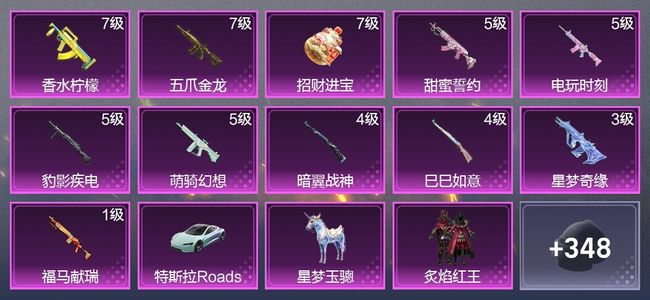 和平精英2载具 11升级枪 5粉装 2尾迹 197枪皮 166套装 67792热力 2印记 黄金