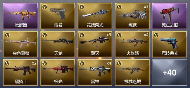穿越火线（CF）3王者武器 2炫金武器 63V武器 2V角色 17皮肤 可排位